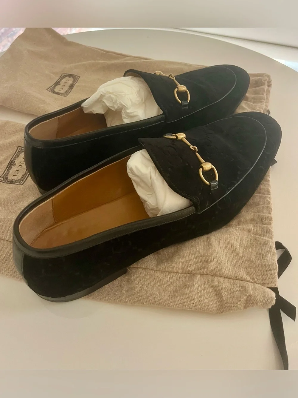 Gucci Black Velvet Horsebit Slip-On Loafers